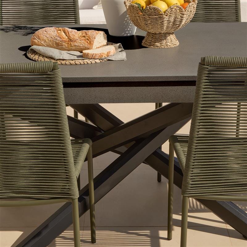 Amelia 6 Seater Dove Grey Concrete Garden Dining Set with Ryder Khaki Chairs