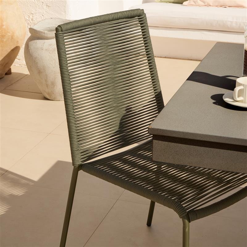 Amelia 6 Seater Dove Grey Concrete Garden Dining Set with Ryder Khaki Chairs