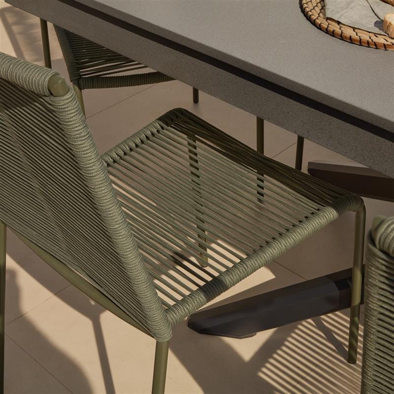Amelia 6 Seater Dove Grey Concrete Garden Dining Set with Ryder Khaki Chairs