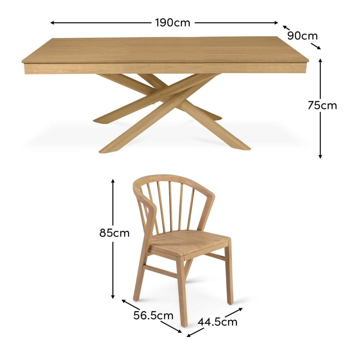 Amelia Pale Oak Dining Table Set - 6 Seater - Mabel Pale Oak Spindle Back Chairs
