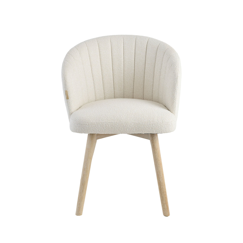 Arabella Light Beige Boucle Dining Chairs - Set of 2 - Whitewash Oak Legs