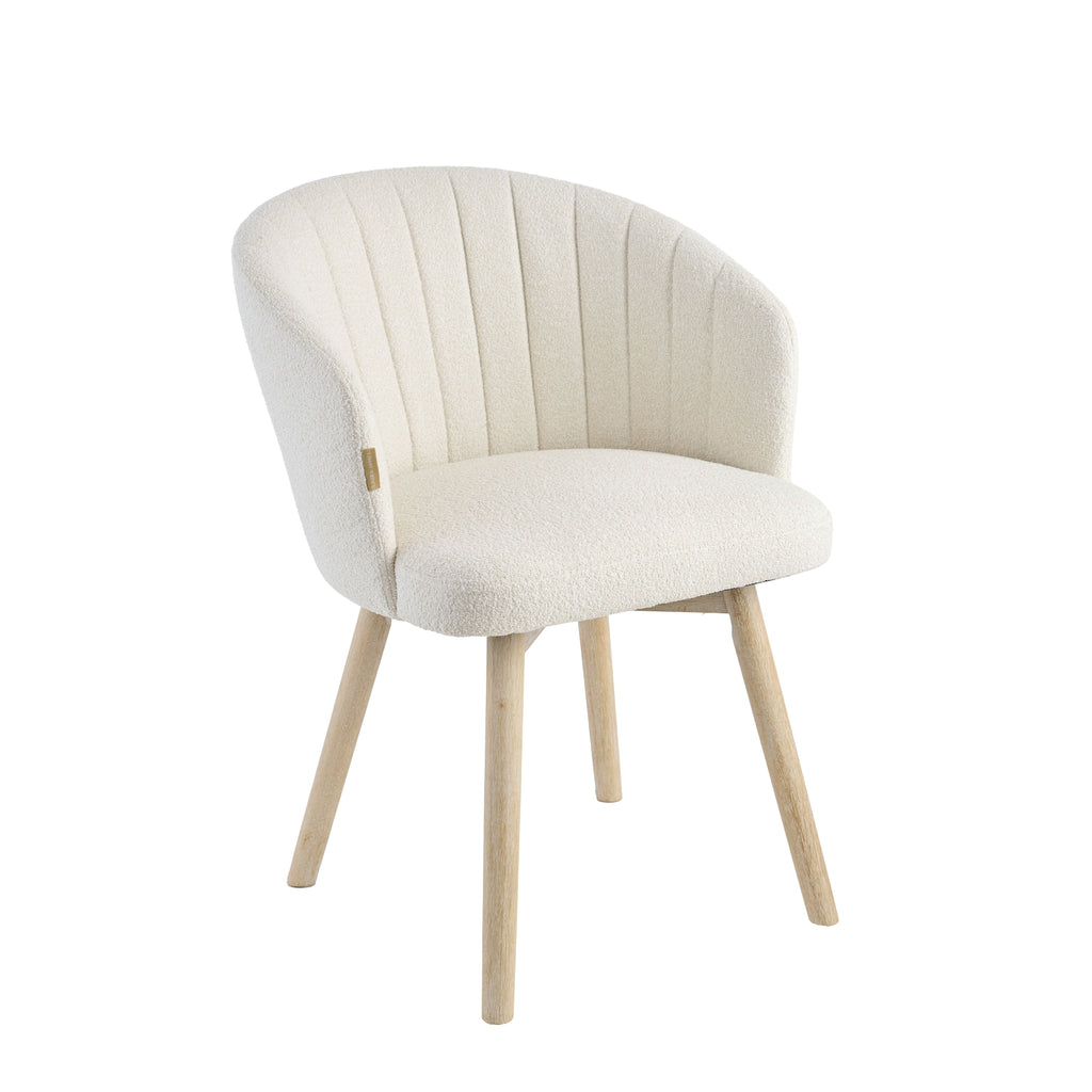 Arabella Light Beige Boucle Dining Chairs - Set of 2 - Whitewash Oak Legs