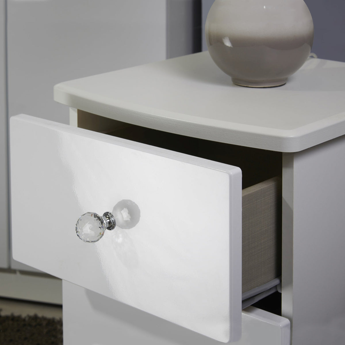Aria White Gloss LED Lighting 2 Drawer Bedside Cabinet