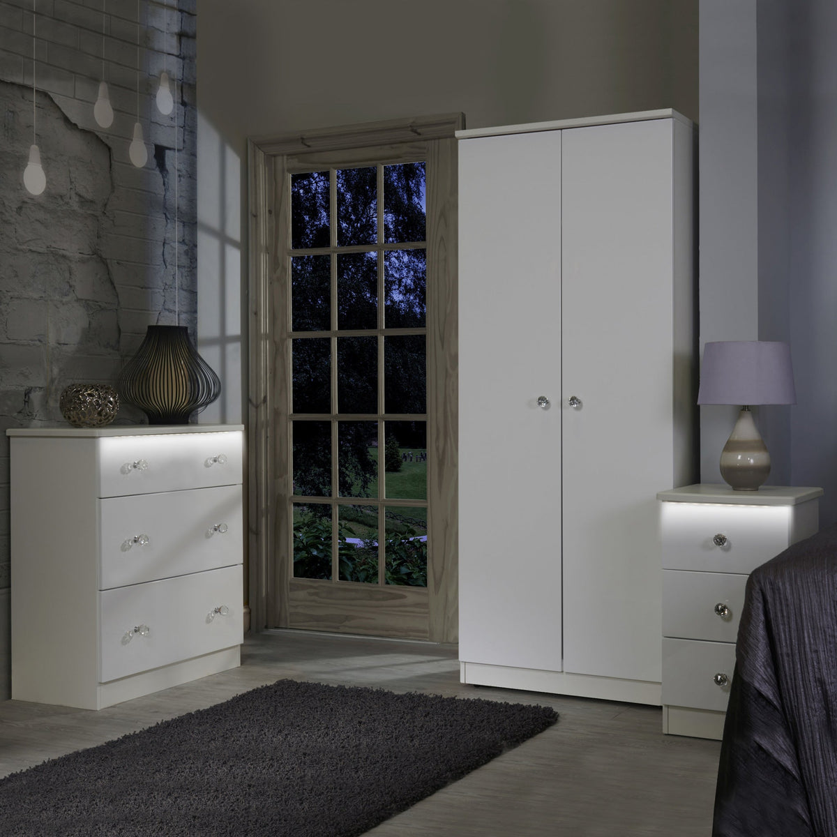 Aria White Gloss with LED Lighting 2 Door Wardrobe