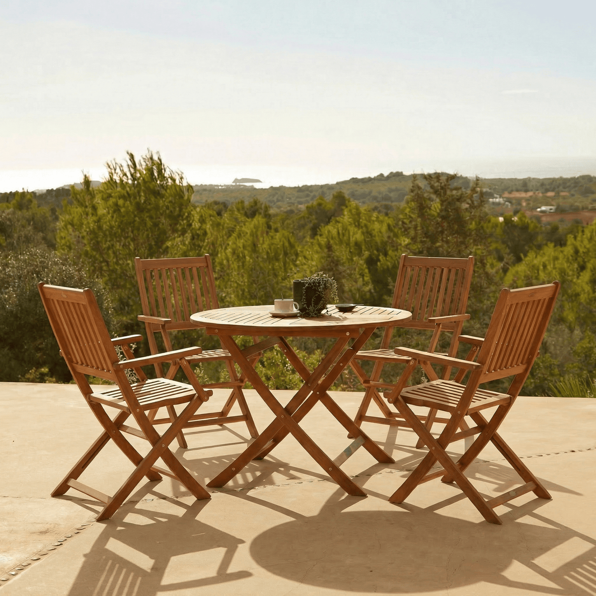 Ashby 4 Seater Round Wooden Garden Armchair Dining Set - 100cm