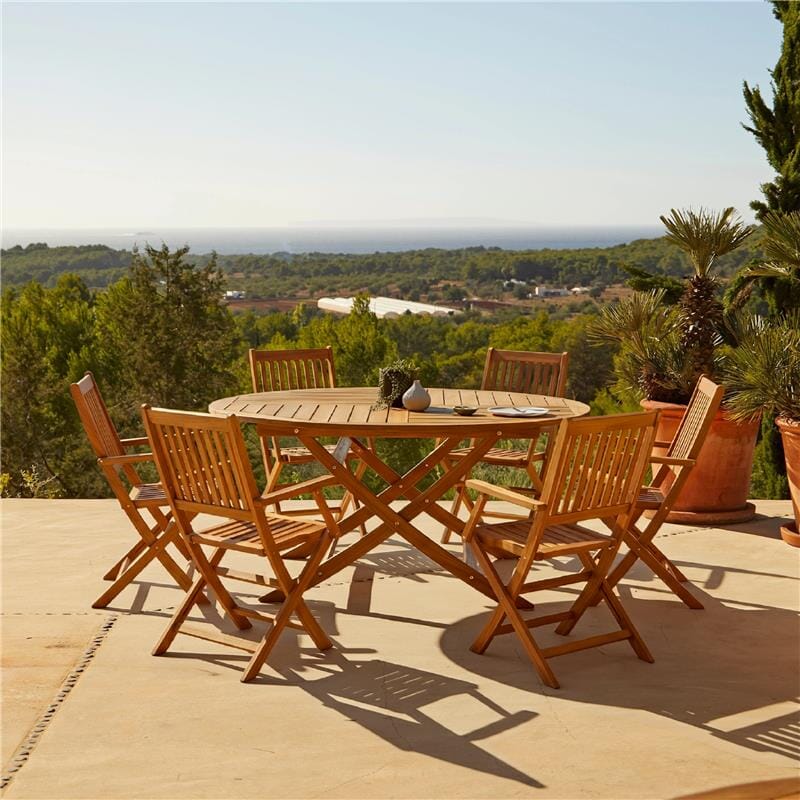 Ashby 6 Seater Round Wooden Garden Dining Set with Armchairs - 130cm