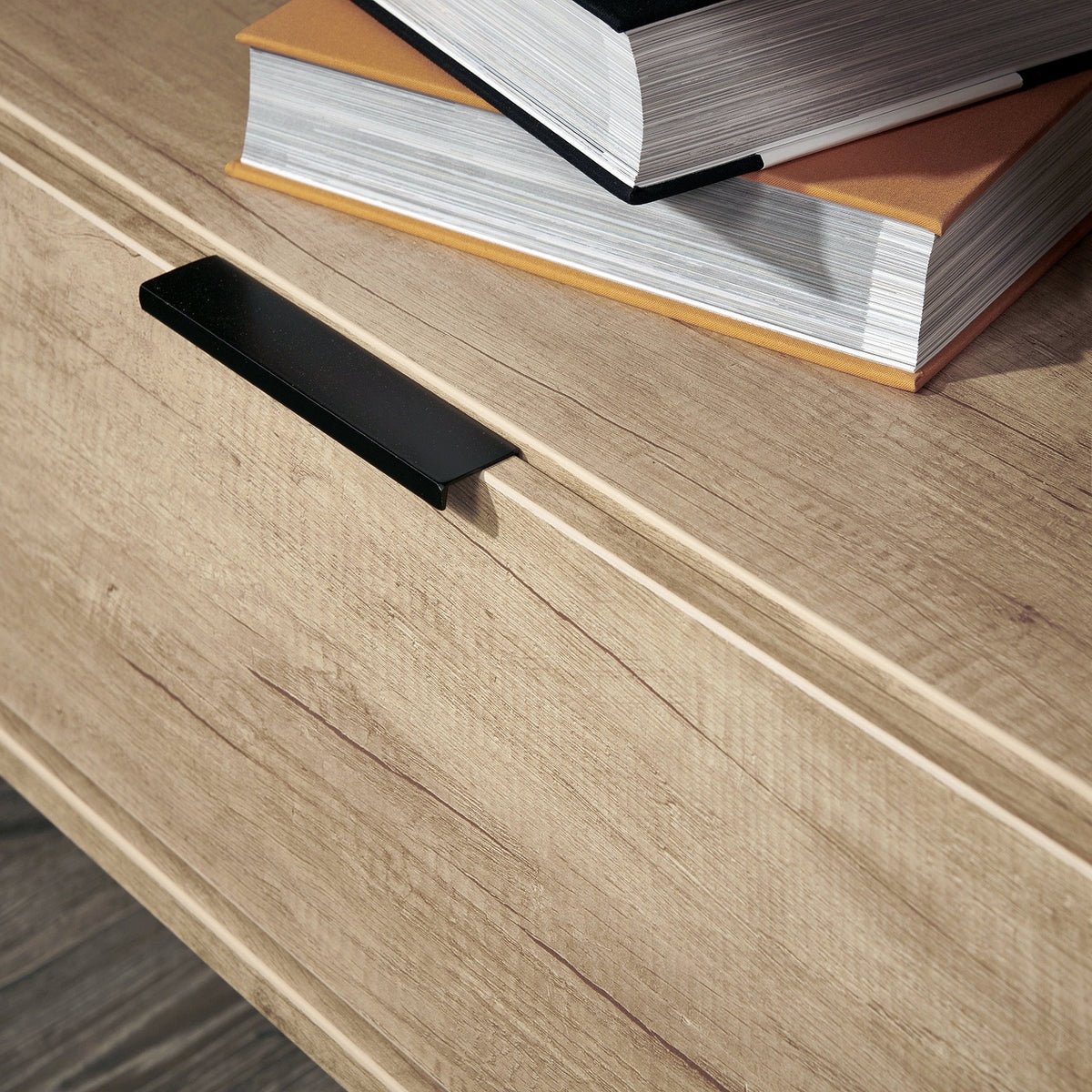 Asher Light Oak TV Console Unit with Black Legs