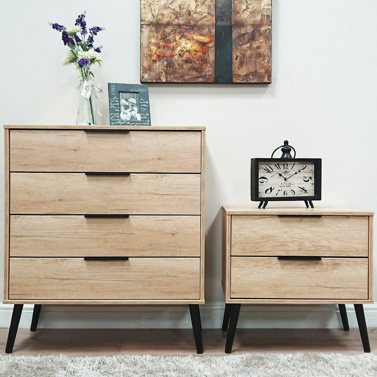 Asher Light Oak 4 Drawer Chest with Black Legs