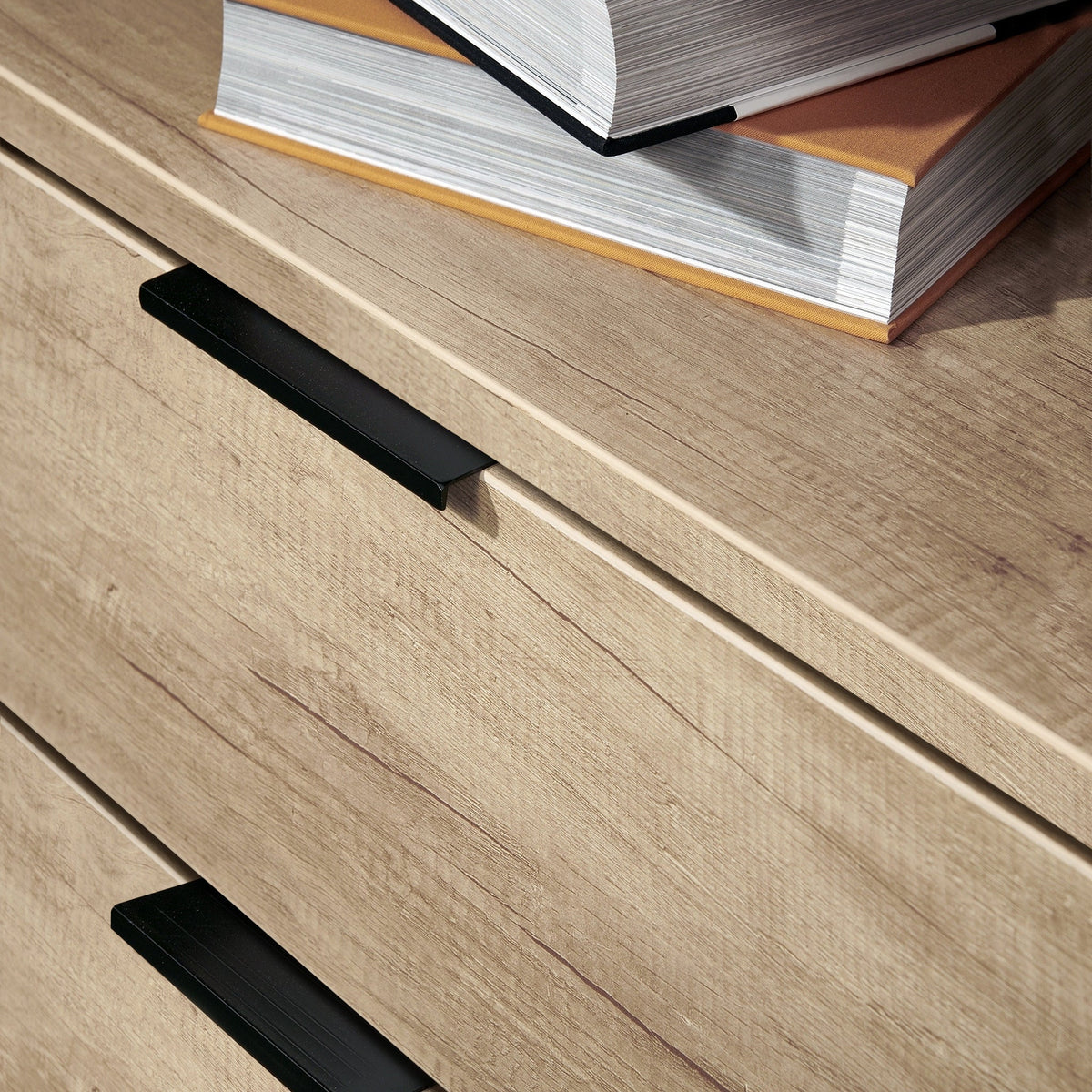 Asher Light Oak 2 Drawer Bedside Table with Black Legs