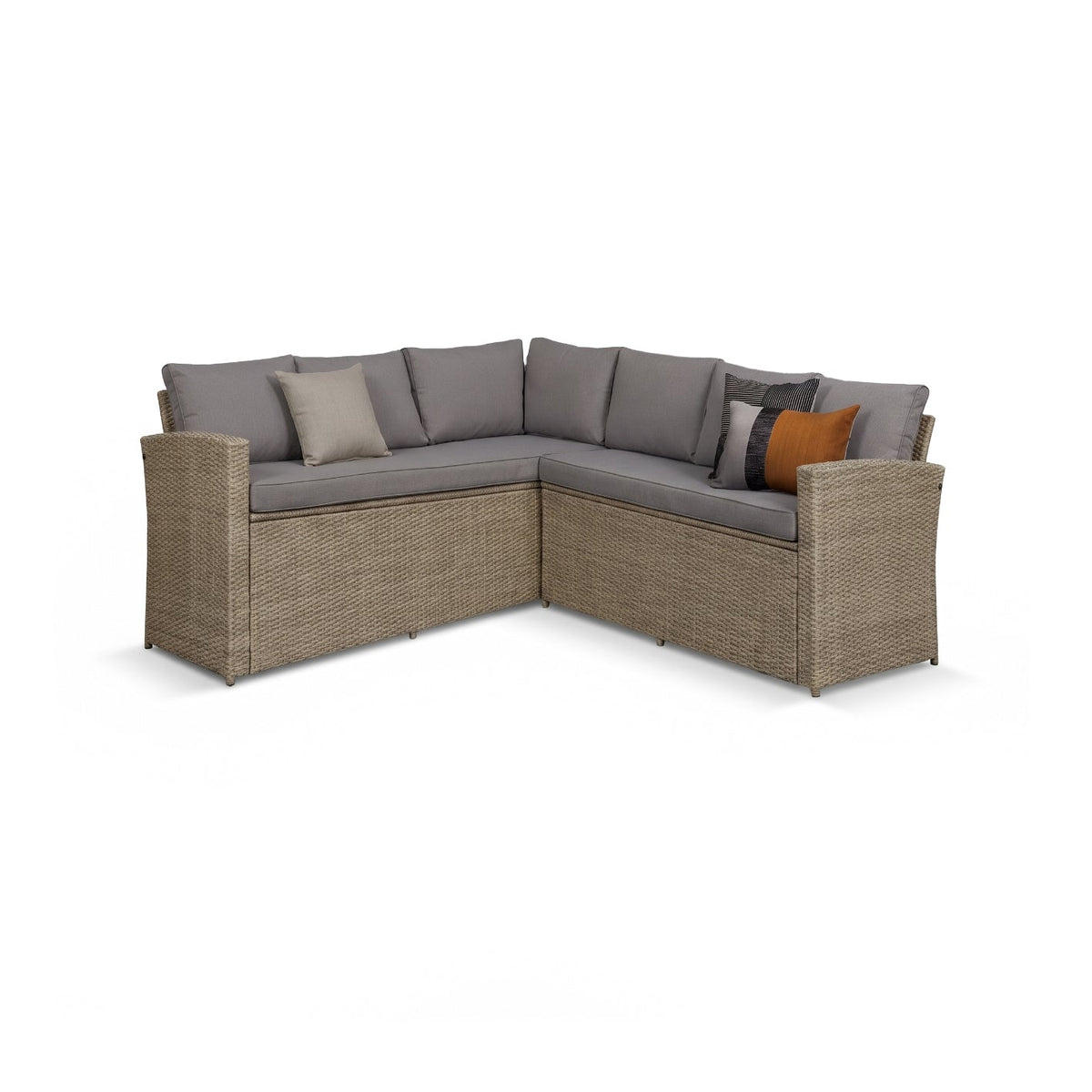 Aston 9 Seater Rattan Garden Corner Sofa Set with Fire Pit - Light Grey Weave