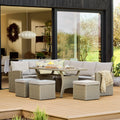 Aston 9 Seater Rattan Garden Corner Dining Set - Light Grey with Polywood Top