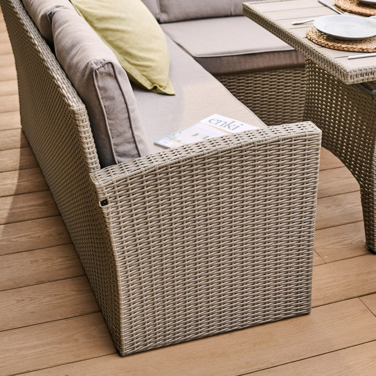Aston 9 Seater Rattan Garden Corner Dining Set - Light Grey with Polywood Top