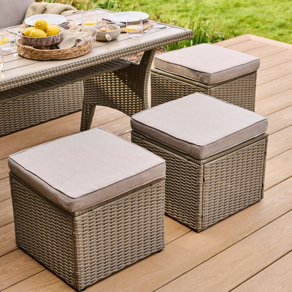 Aston 9 Seater Rattan Garden Corner Dining Set - Light Grey with Polywood Top