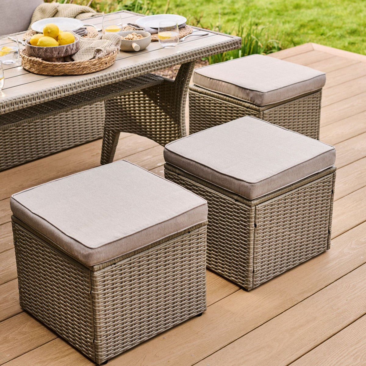 Aston 9 Seater Rattan Garden Corner Dining Set - Light Grey with Polywood Top