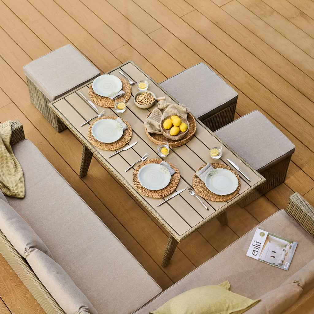 Aston 9 Seater Rattan Garden Corner Dining Set - Light Grey with Polywood Top