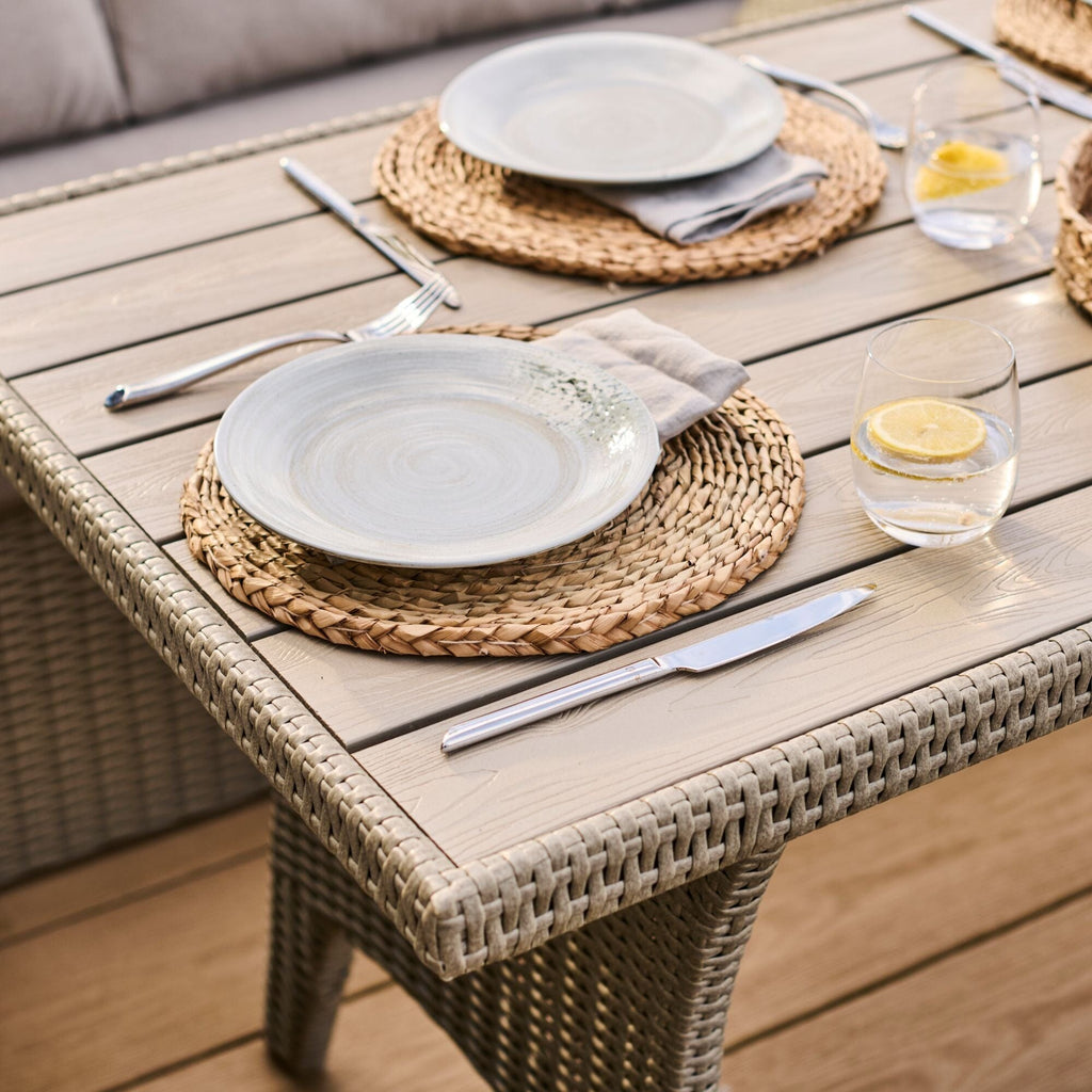 Aston 9 Seater Rattan Garden Corner Dining Set - Light Grey with Polywood Top
