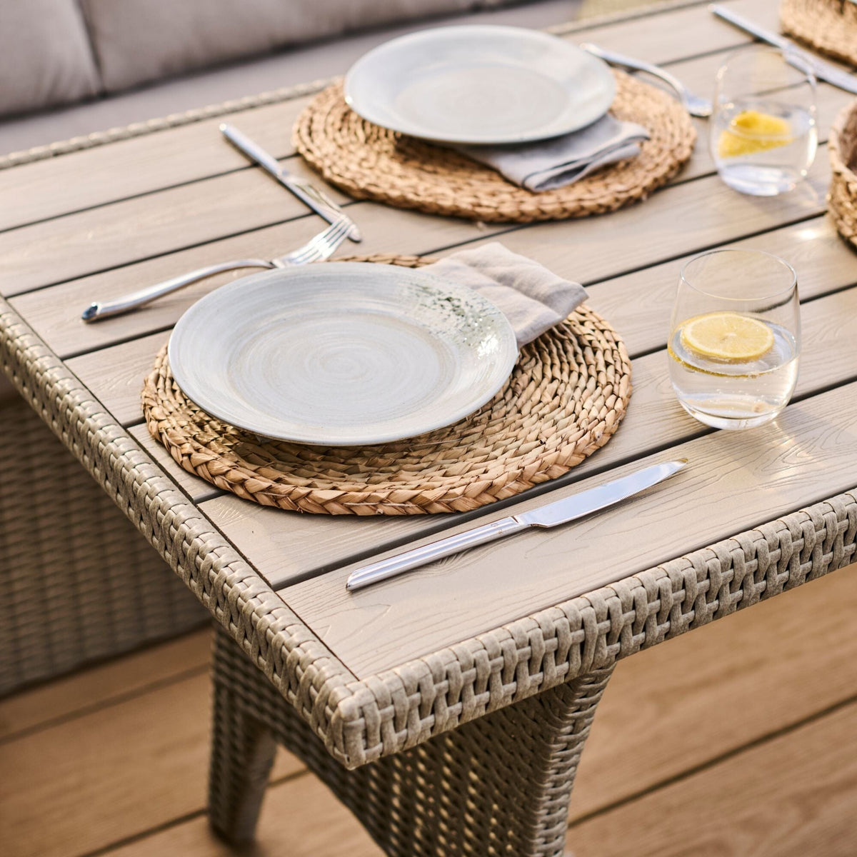 Aston 9 Seater Rattan Garden Corner Dining Set - Light Grey with Polywood Top