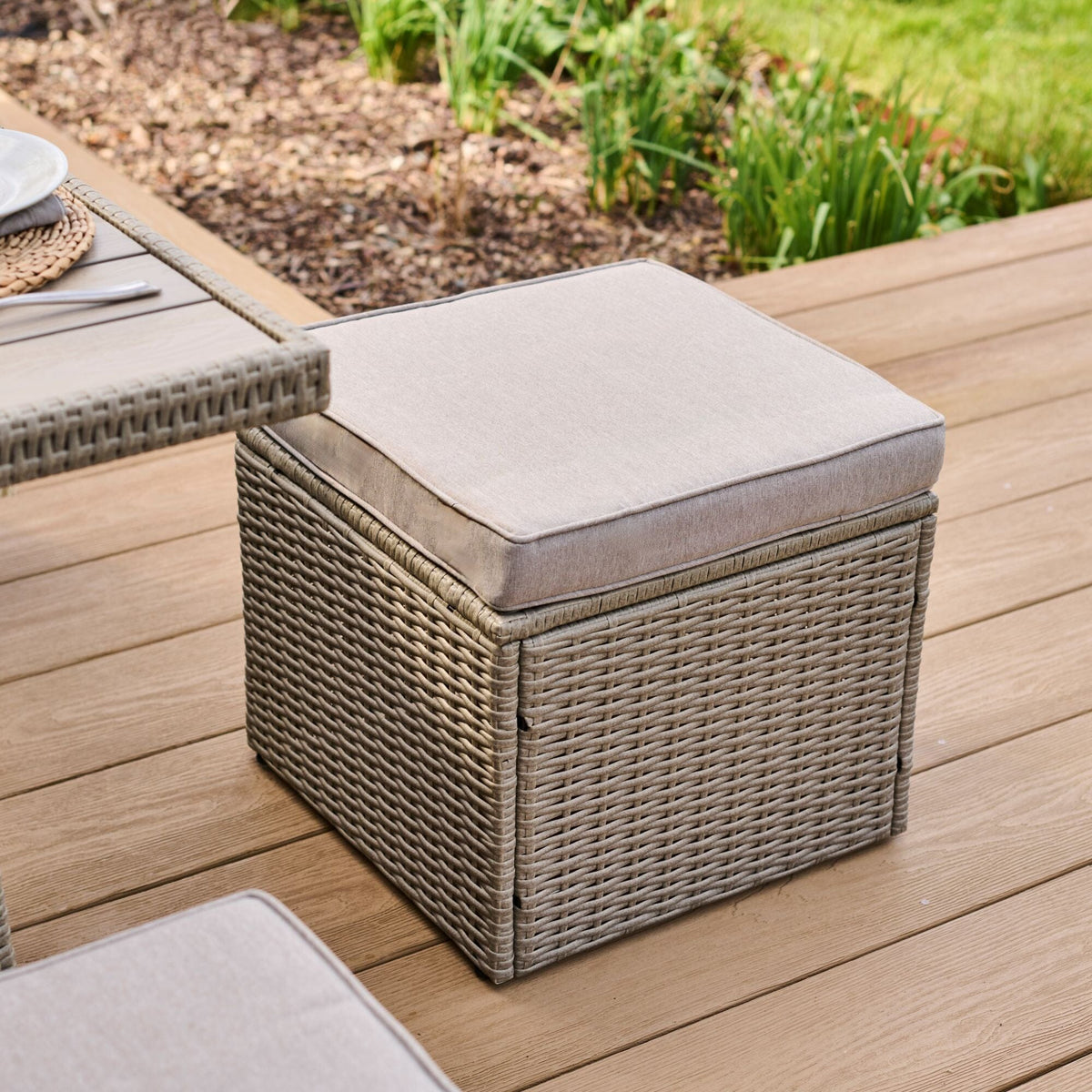 Aston 9 Seater Rattan Garden Corner Dining Set - Light Grey with Polywood Top