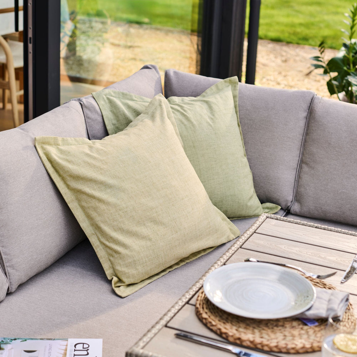Aston 9 Seater Rattan Garden Corner Dining Set - Light Grey with Polywood Top