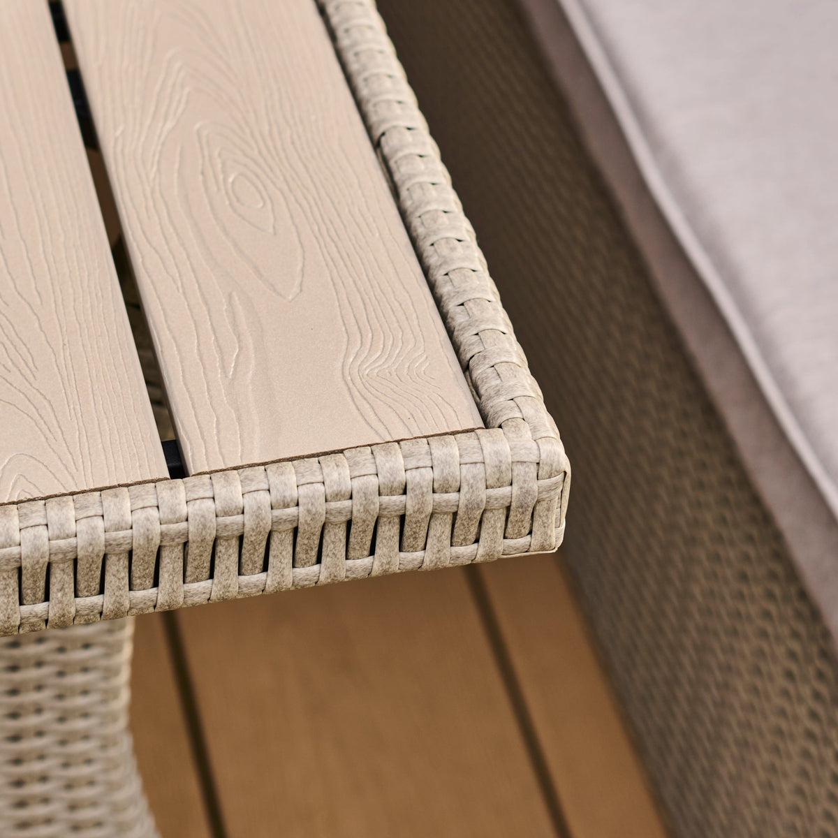 Aston 9 Seater Rattan Garden Corner Dining Set - Light Grey with Polywood Top