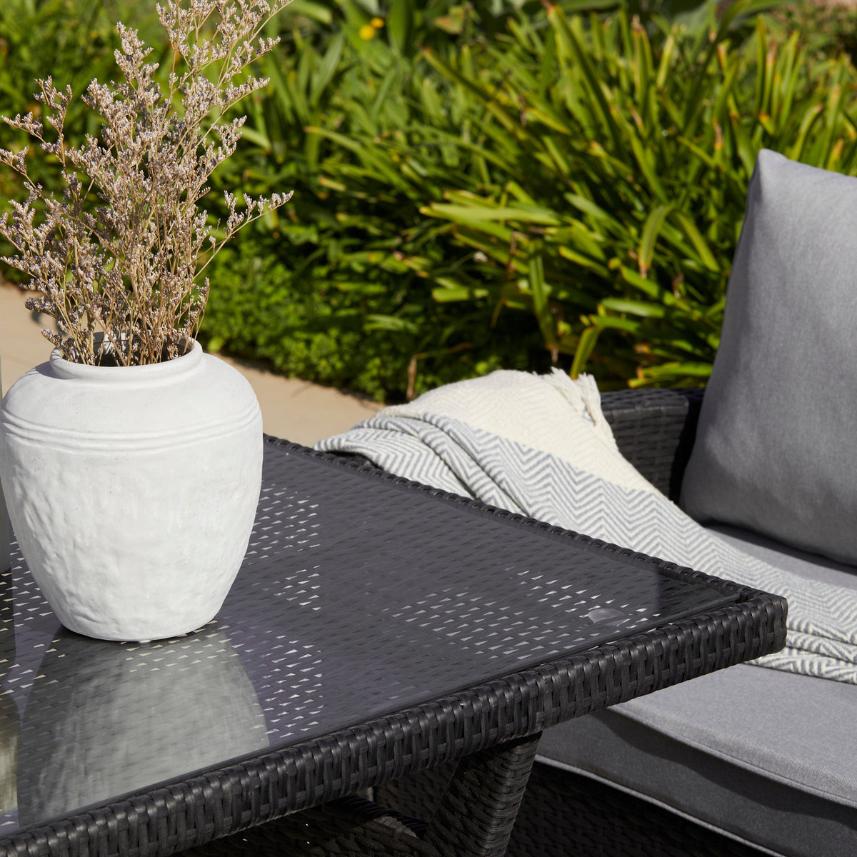 Aston 9 Seater Rattan Garden Corner Sofa Set - Black
