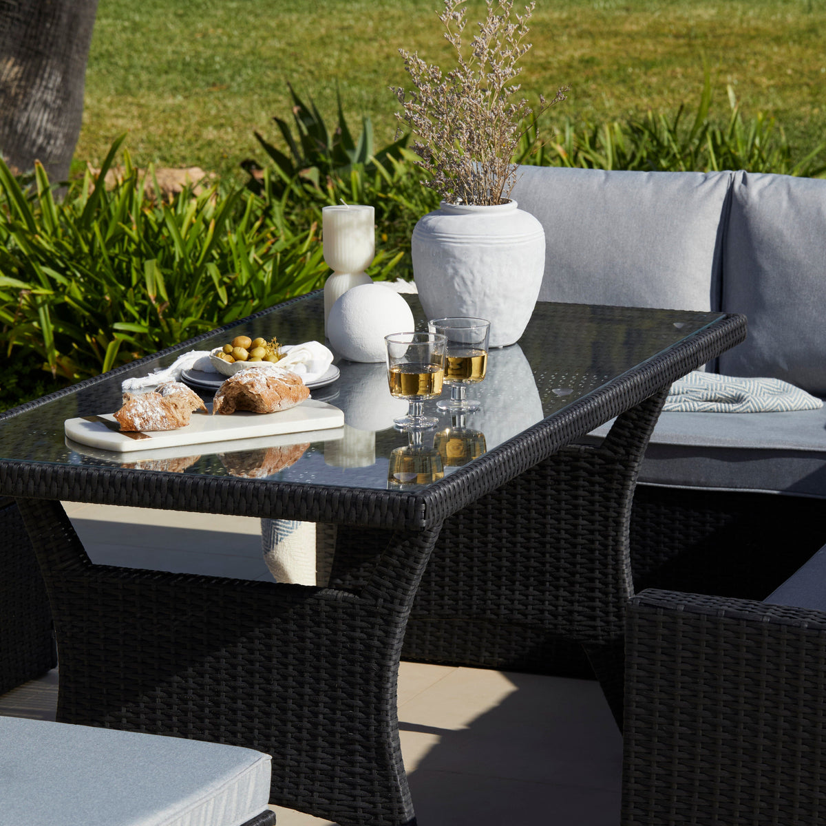 Aston 9 Seater Rattan Garden Corner Sofa Set - Black
