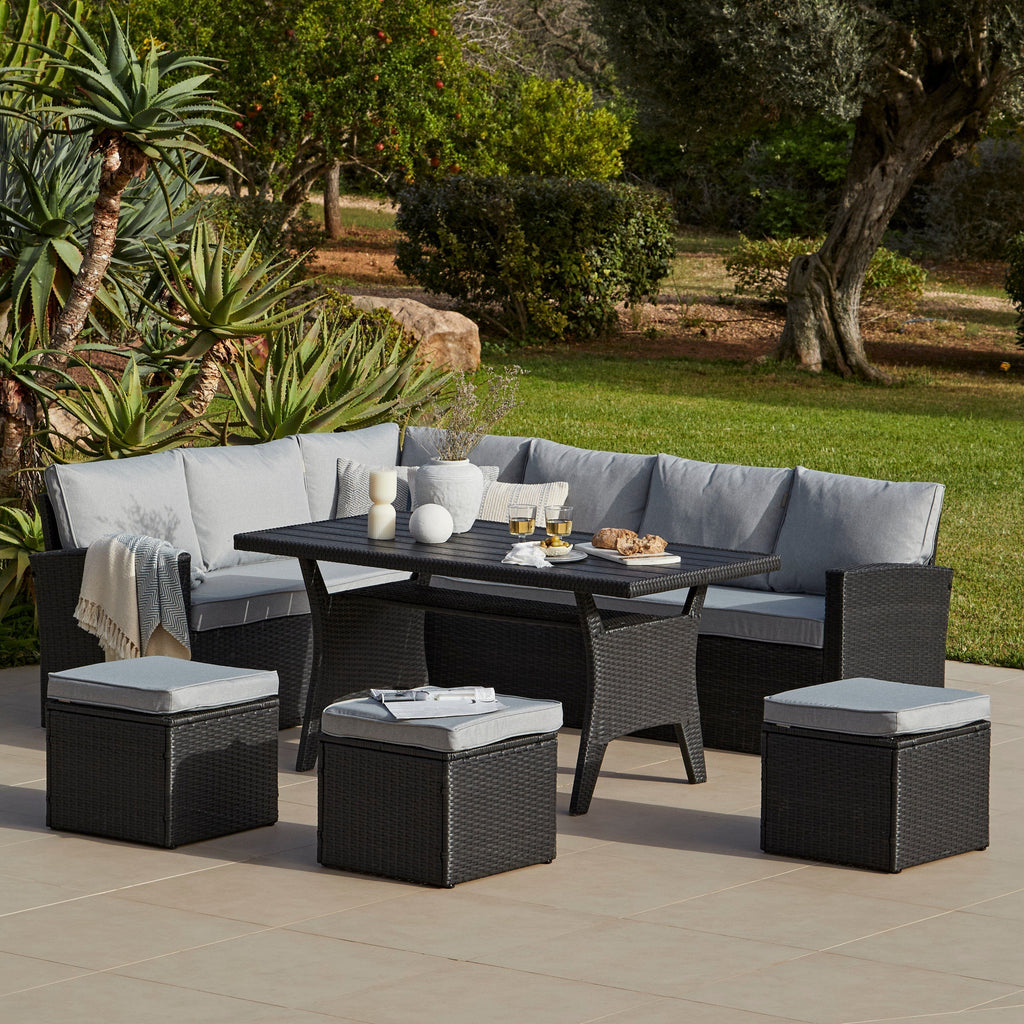 Outlet - Aston 9 Seater Outdoor Sofa Dining Set with Polywood Table Top - Black