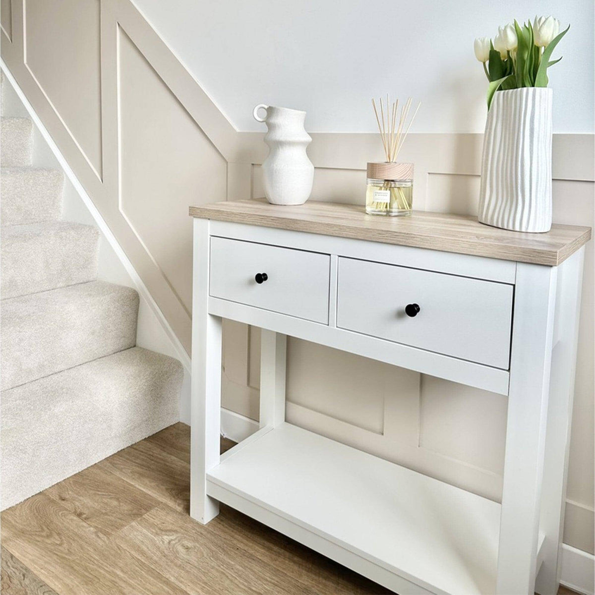 Bampton Alabaster White 2 Drawer Console Table