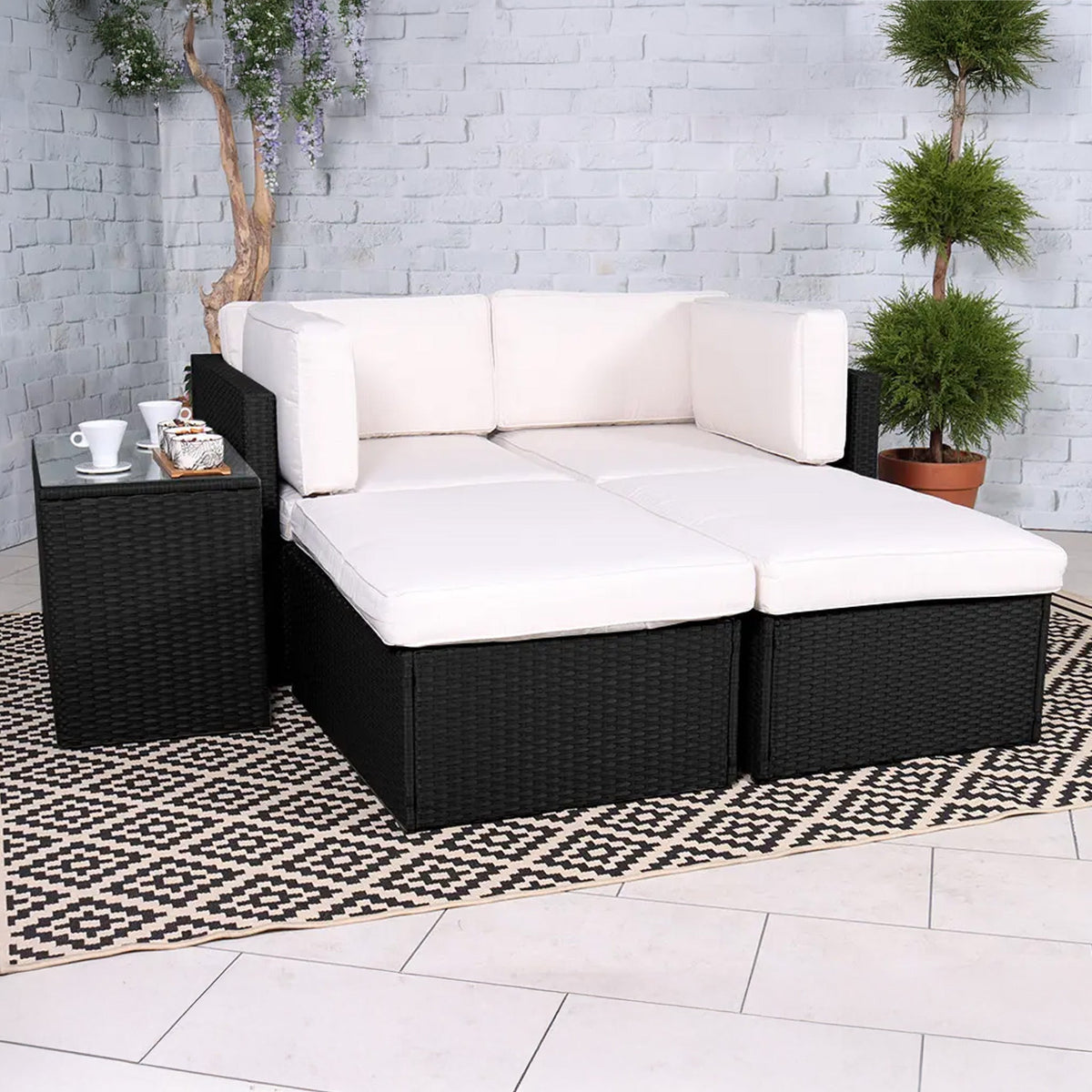 Rattan Multipositional Lounge Set with Console