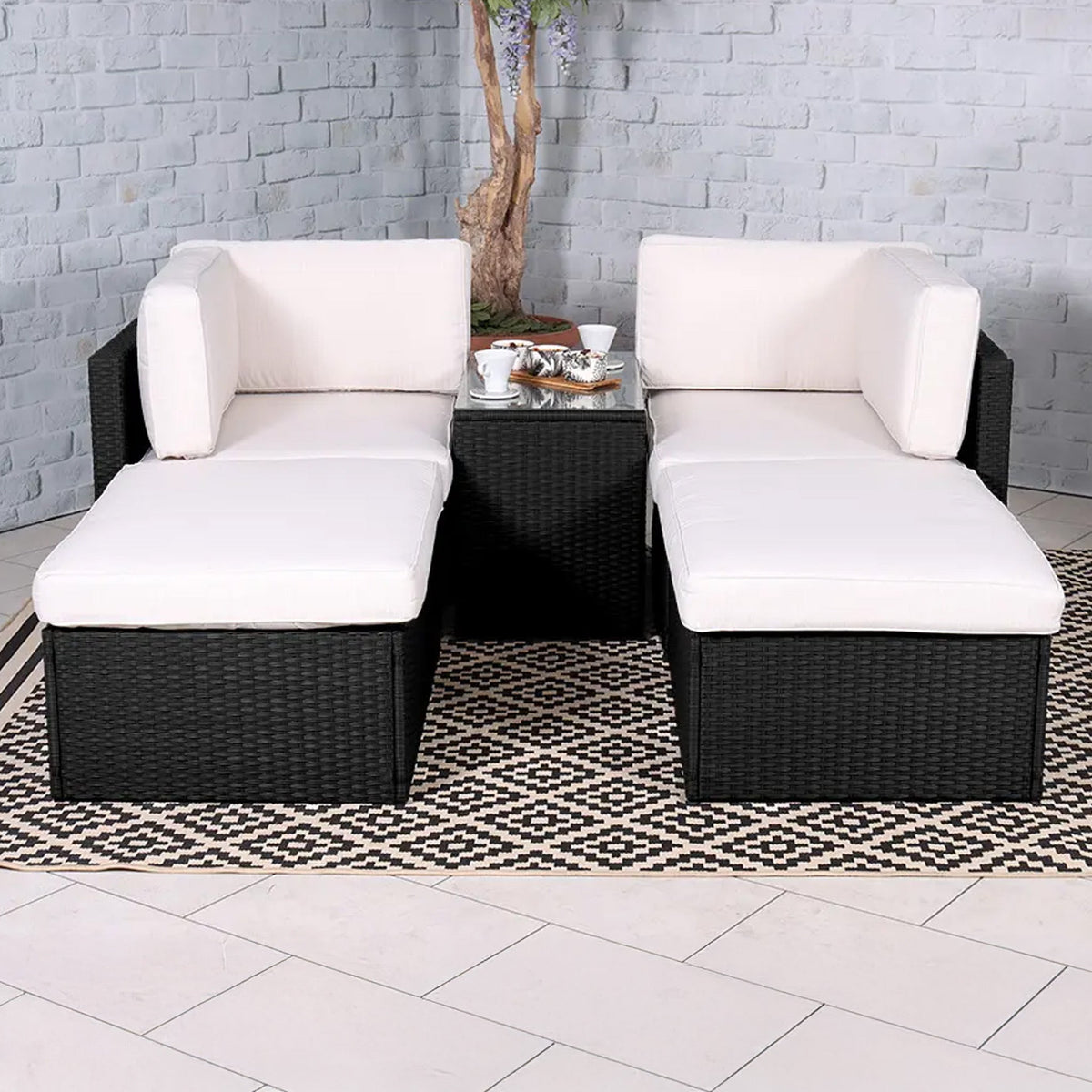 Rattan Multipositional Lounge Set with Console