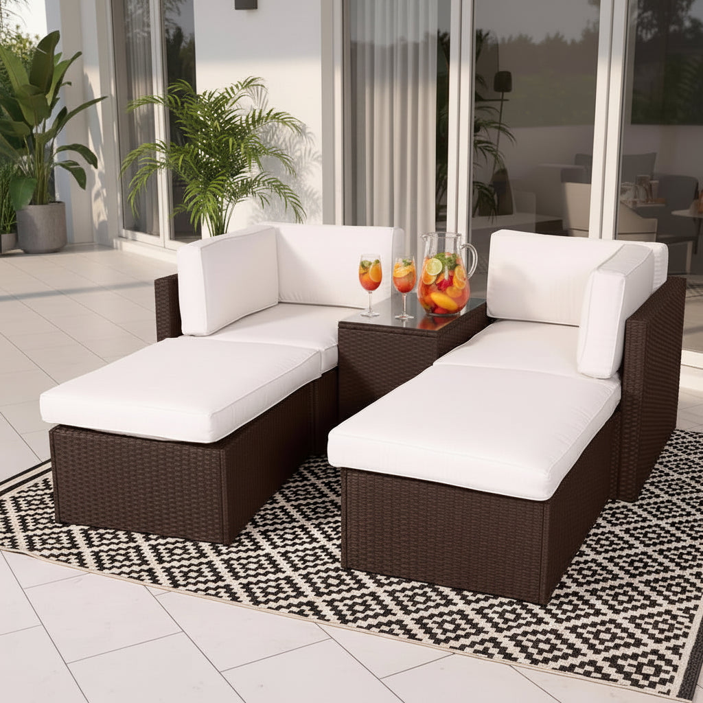 Rattan Multipositional Lounge Set with Console