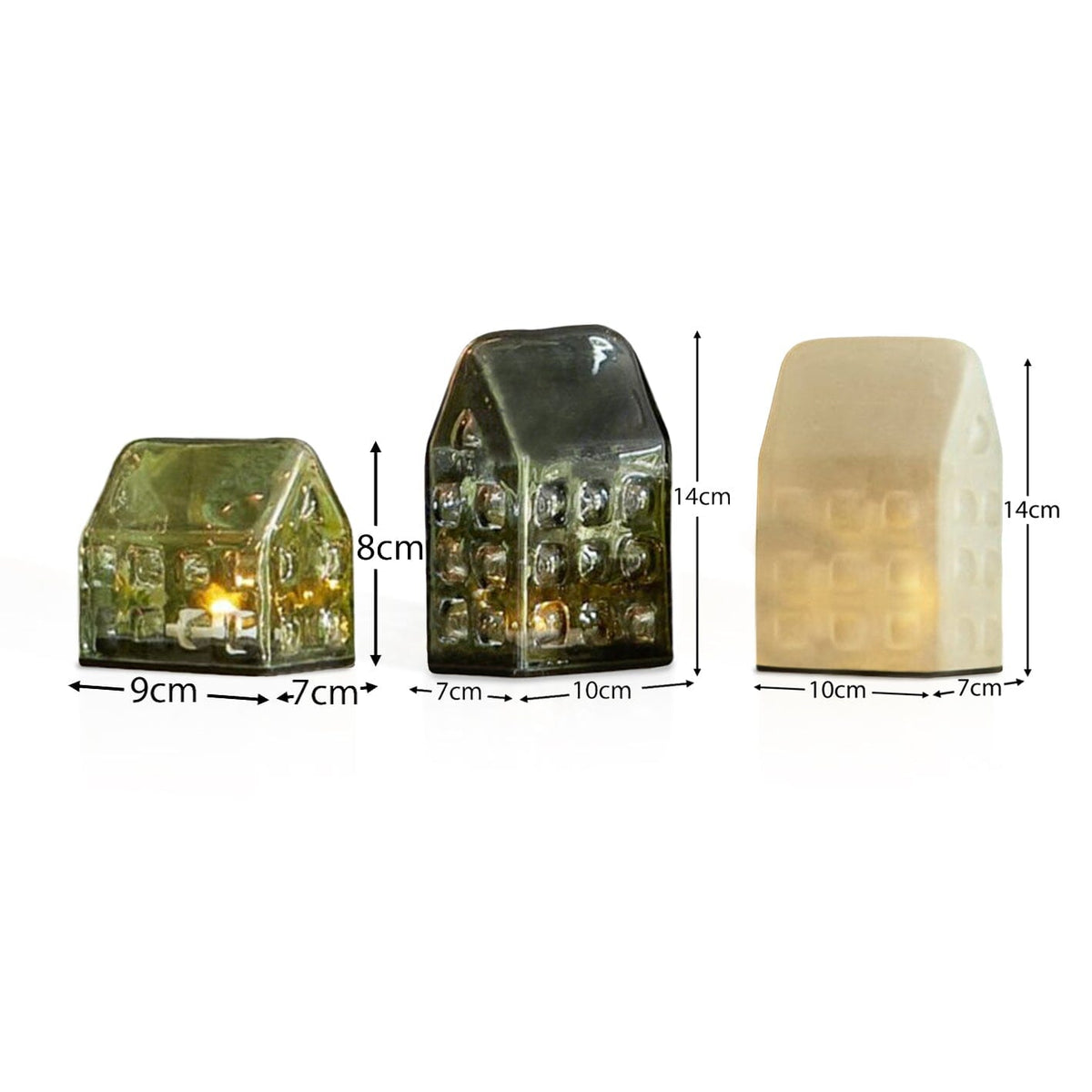 Brockley LED Light Up Houses - Set Of 3 - Glass