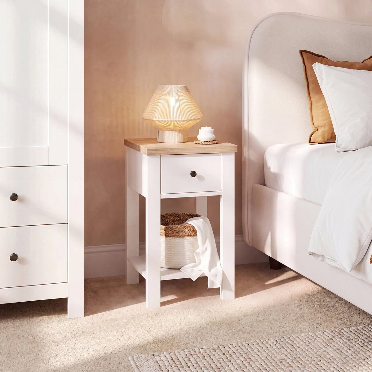 Bampton 1 Drawer Bedside Table - Alabaster White