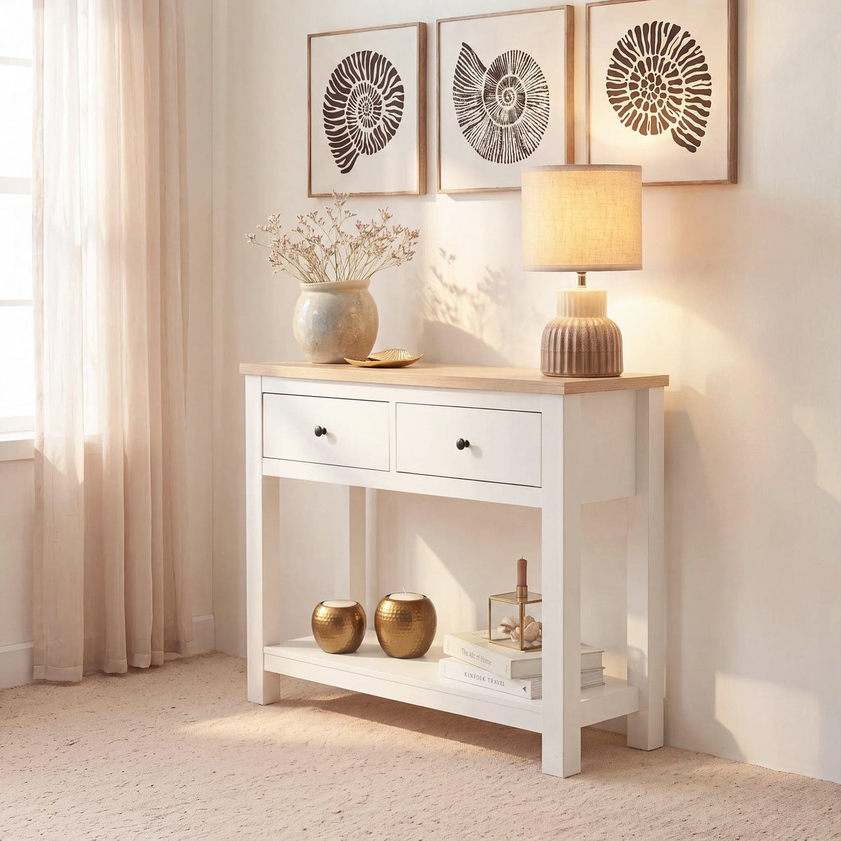 Bampton Alabaster White 2 Drawer Console Table