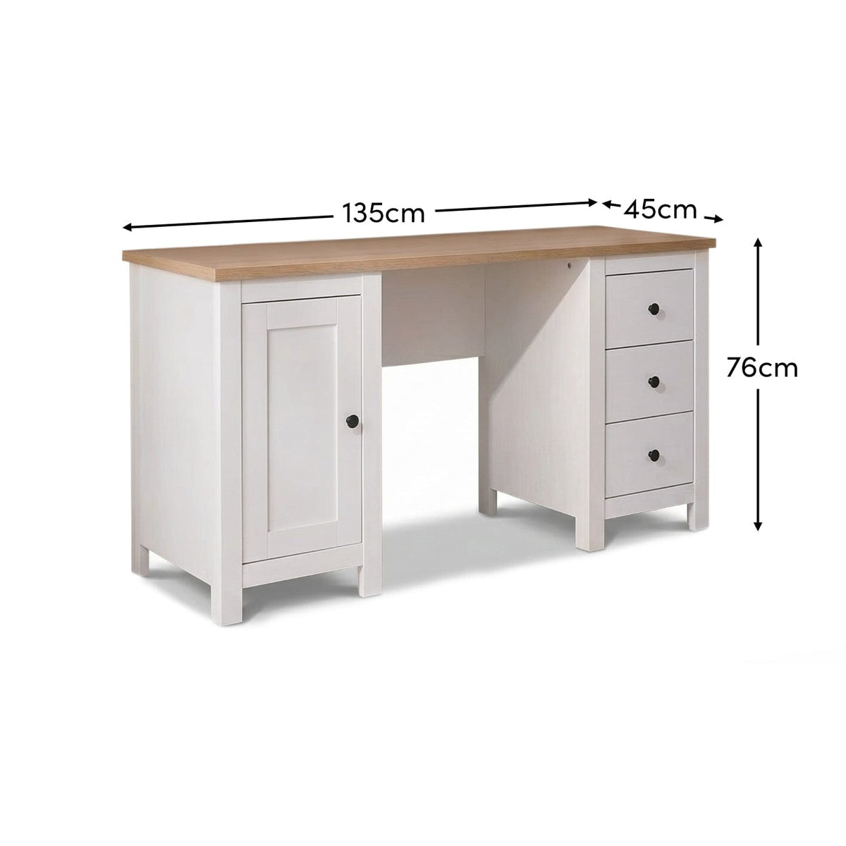 Bampton 3 Drawer Desk - Alabaster White