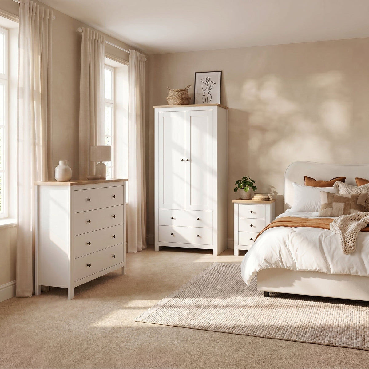 Bampton 3 Piece Bedroom Set - Chest of 4 Drawers - Alabaster White