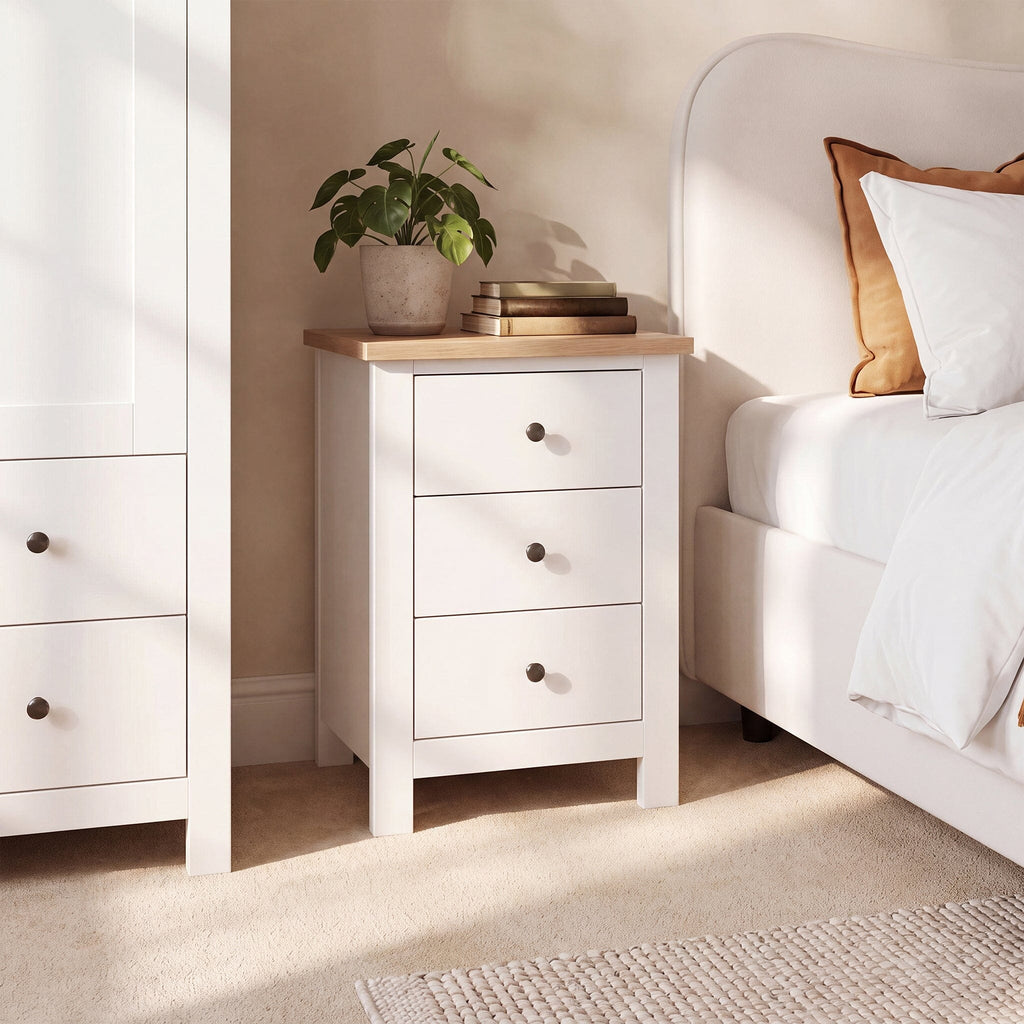 Bampton 3 Drawer Bedside Table - Alabaster White