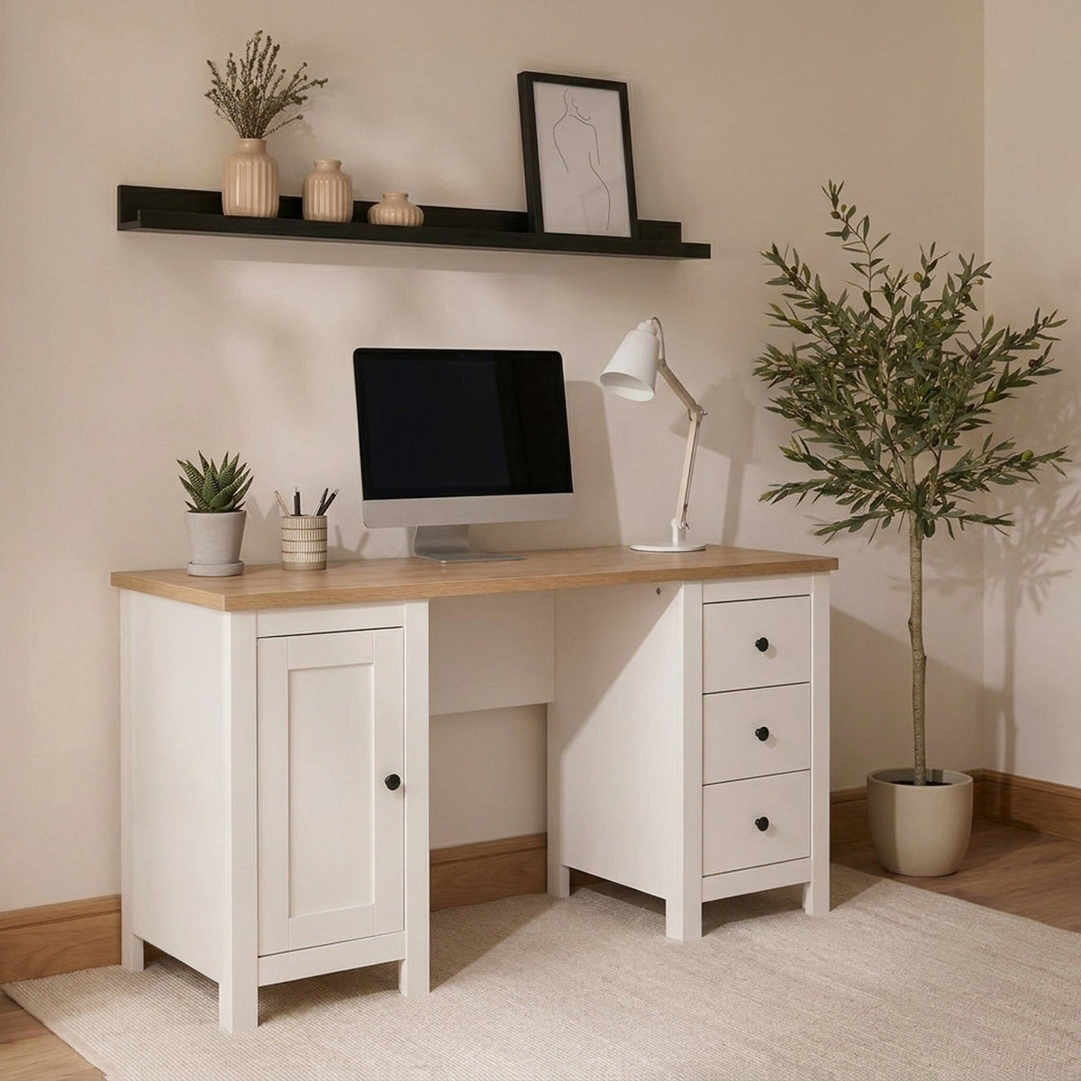 Bampton 3 Drawer Desk - Alabaster White