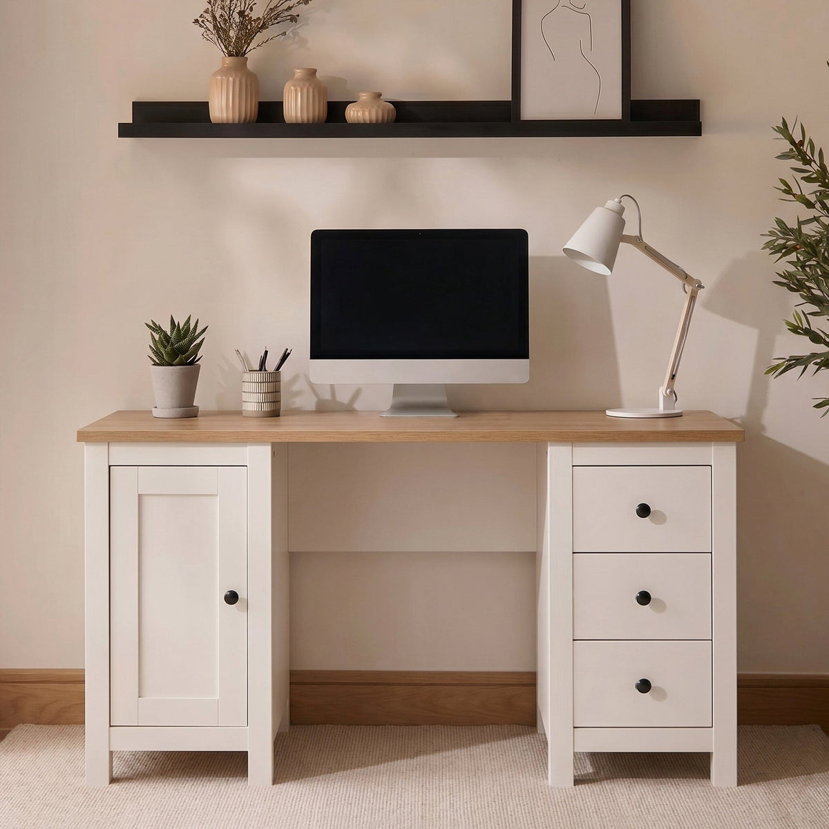 Bampton 3 Drawer Desk - Alabaster White