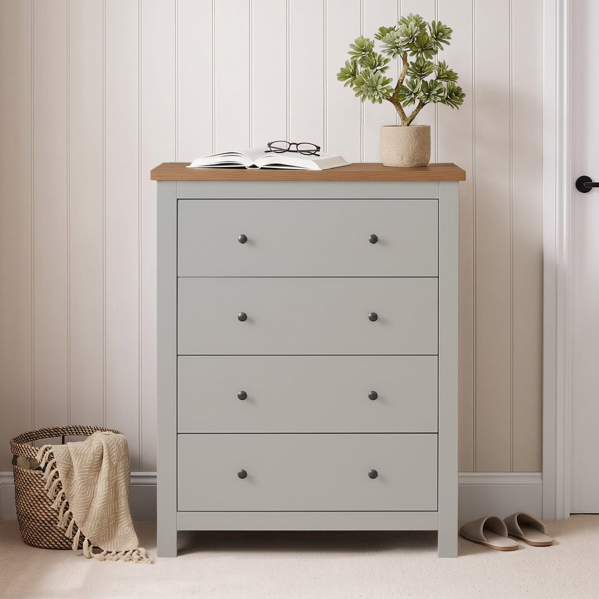 Bampton 4 Drawer Tall Chest of Drawers - Stone Grey