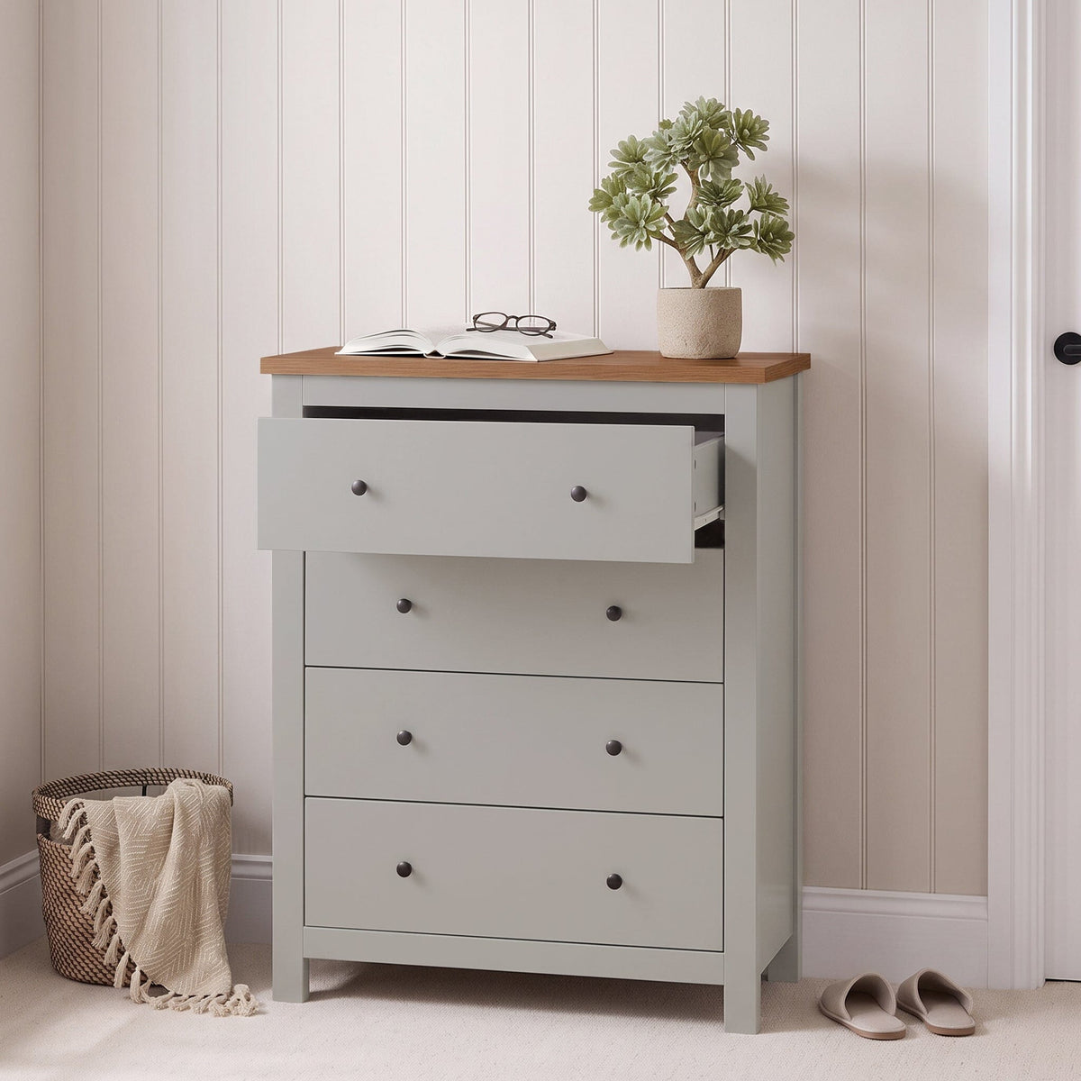 Bampton 4 Drawer Tall Chest of Drawers - Stone Grey