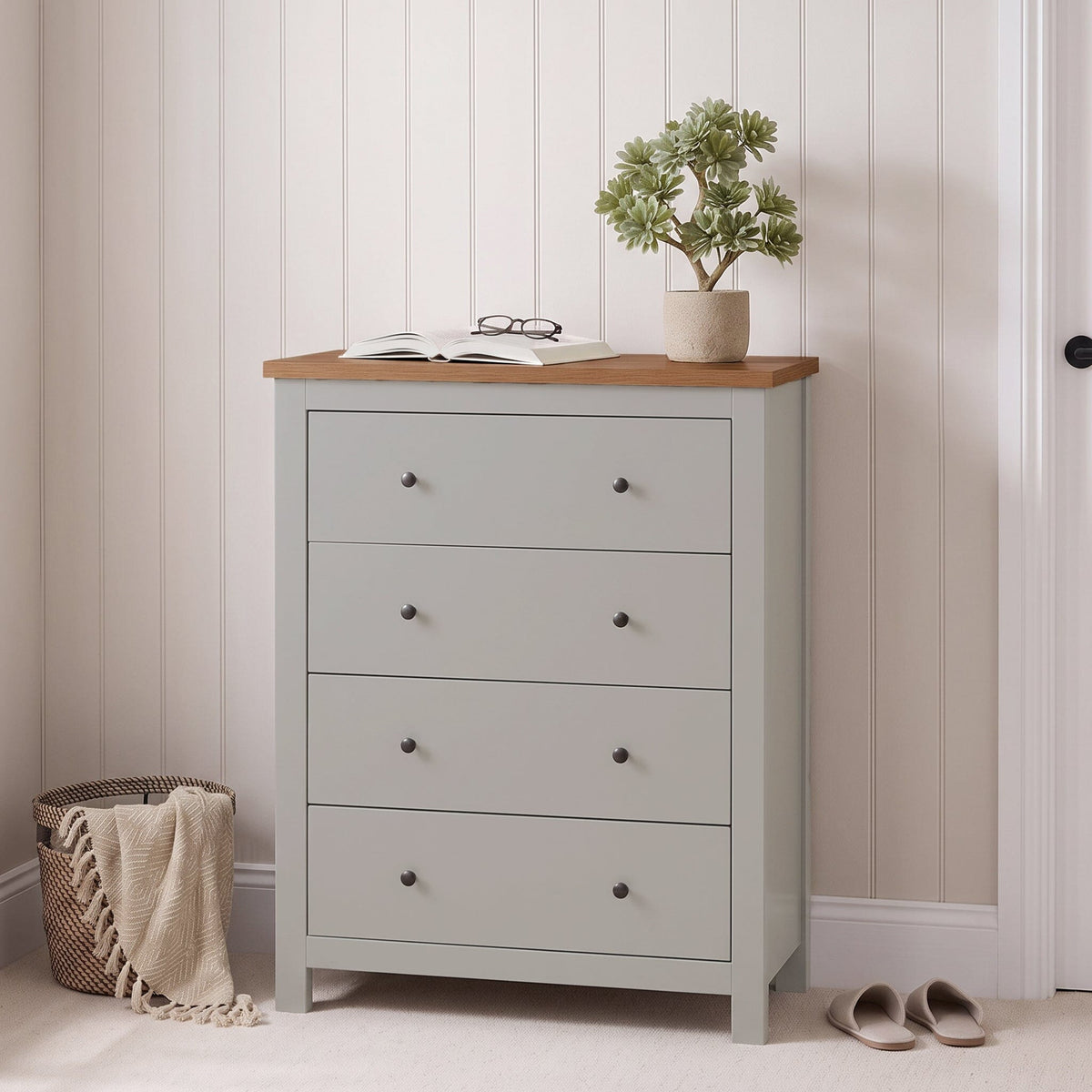 Bampton 4 Drawer Tall Chest of Drawers - Stone Grey