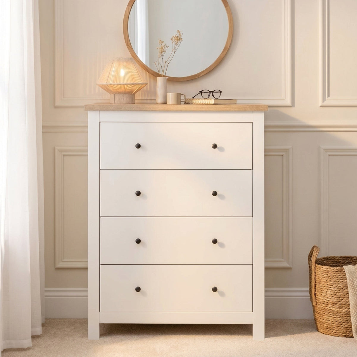 Bampton 4 Piece Bedroom Set - Chest of 4 Drawers - Alabaster White