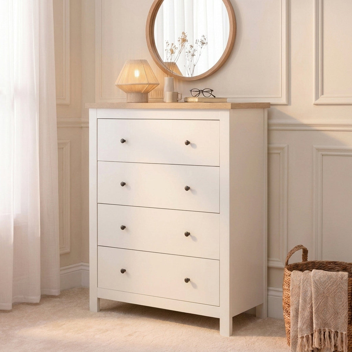 Bampton 4 Drawer Tall Chest of Drawers - Alabaster White