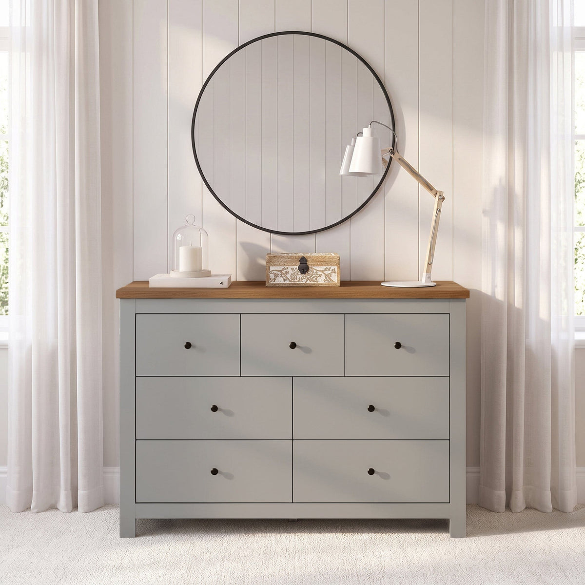 Bampton 7 Drawer Chest of Drawers  - Stone Grey