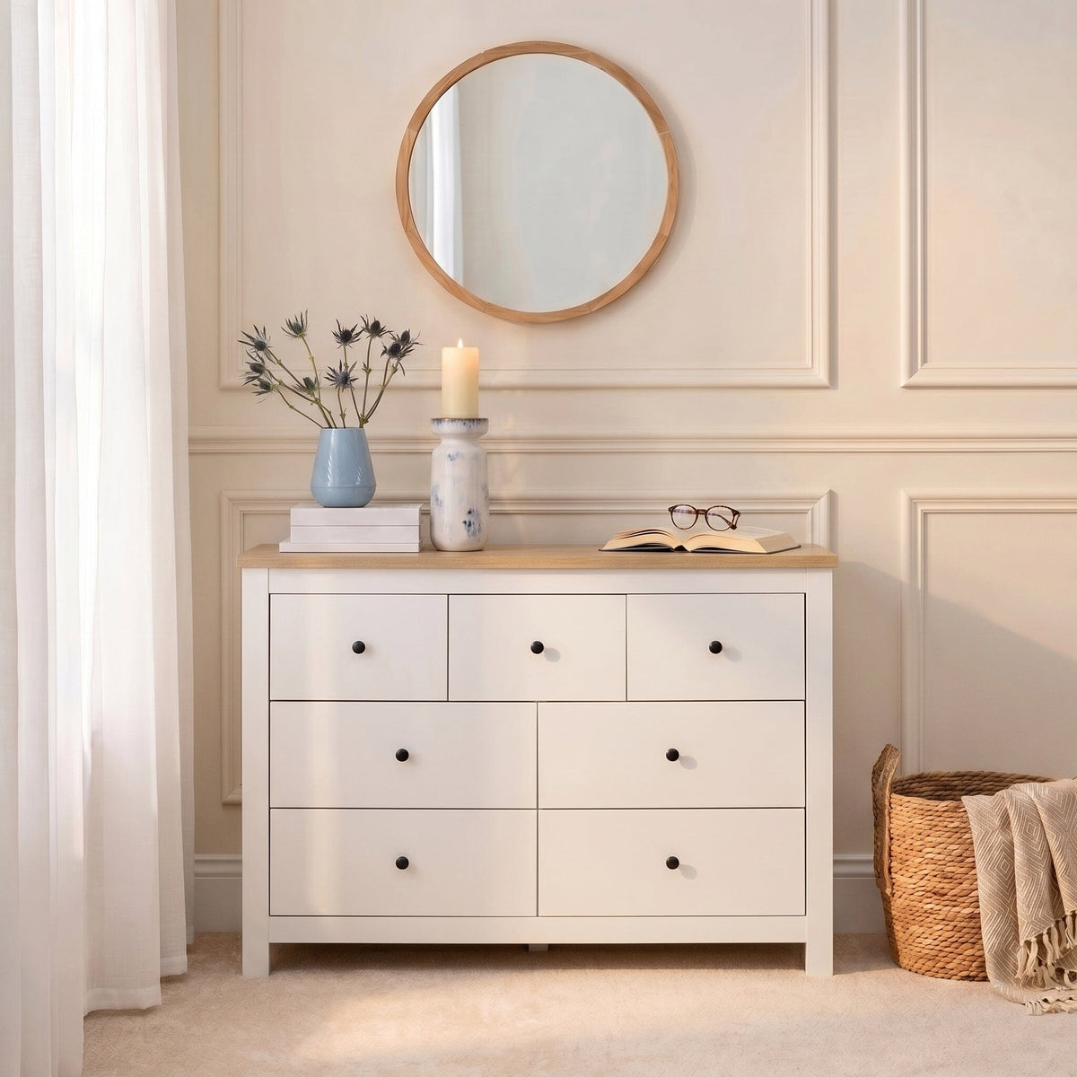 Bampton 3 Piece Bedroom Set - 3 Over 4 Chest of Drawers - Alabaster White