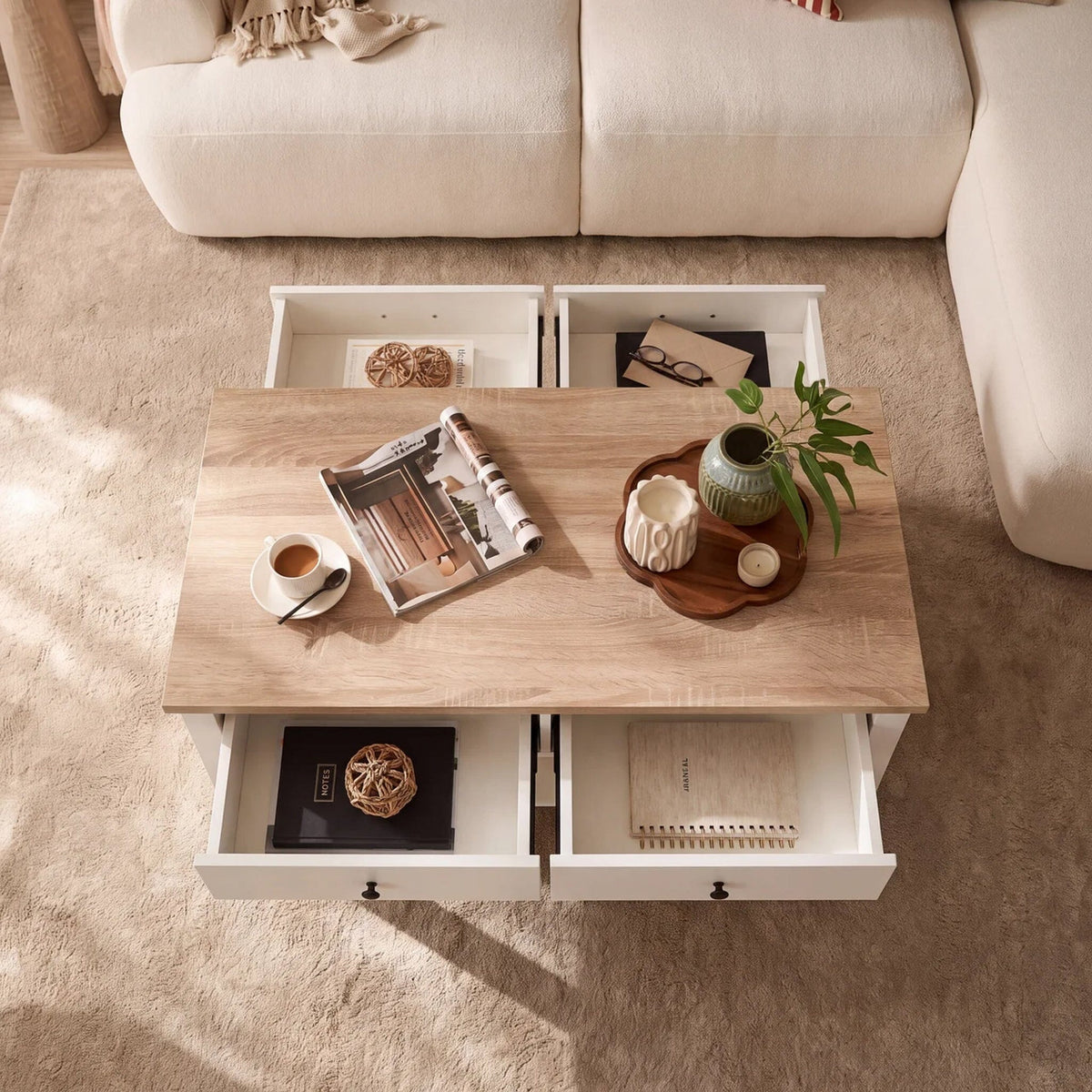 Bampton Alabaster White Coffee Table with Storage