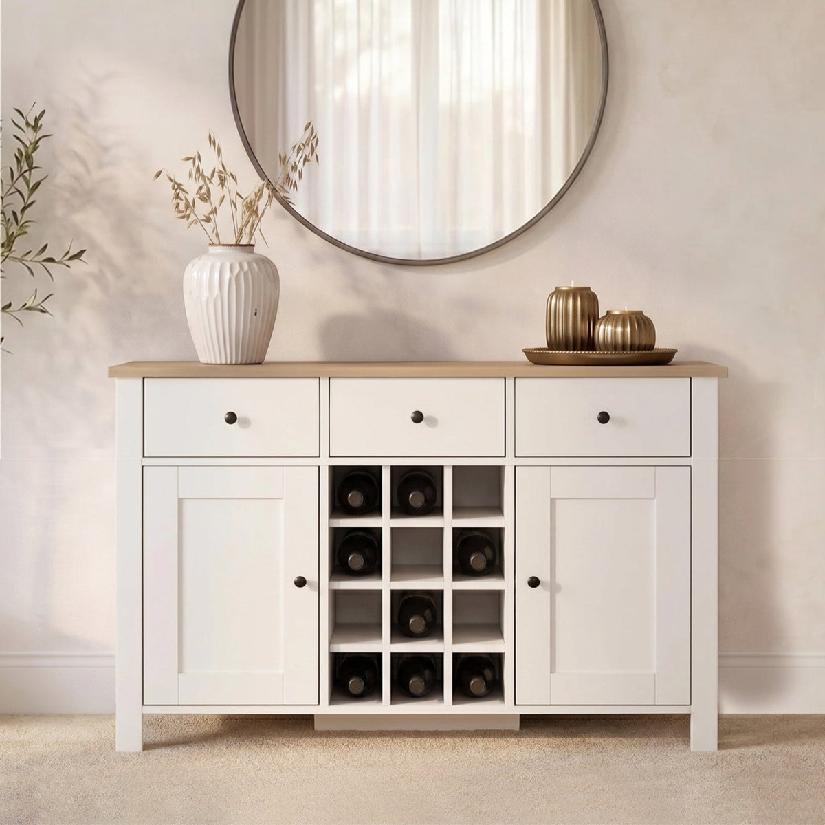 Bampton Sideboard with Wine Rack - Alabaster White