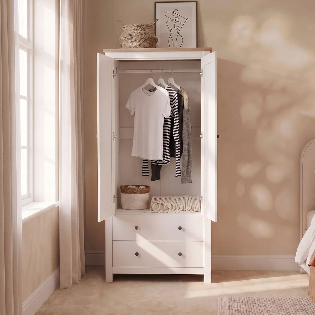 Bampton 4 Piece Bedroom Set - 3 Over 4 Chest of Drawers - Alabaster White