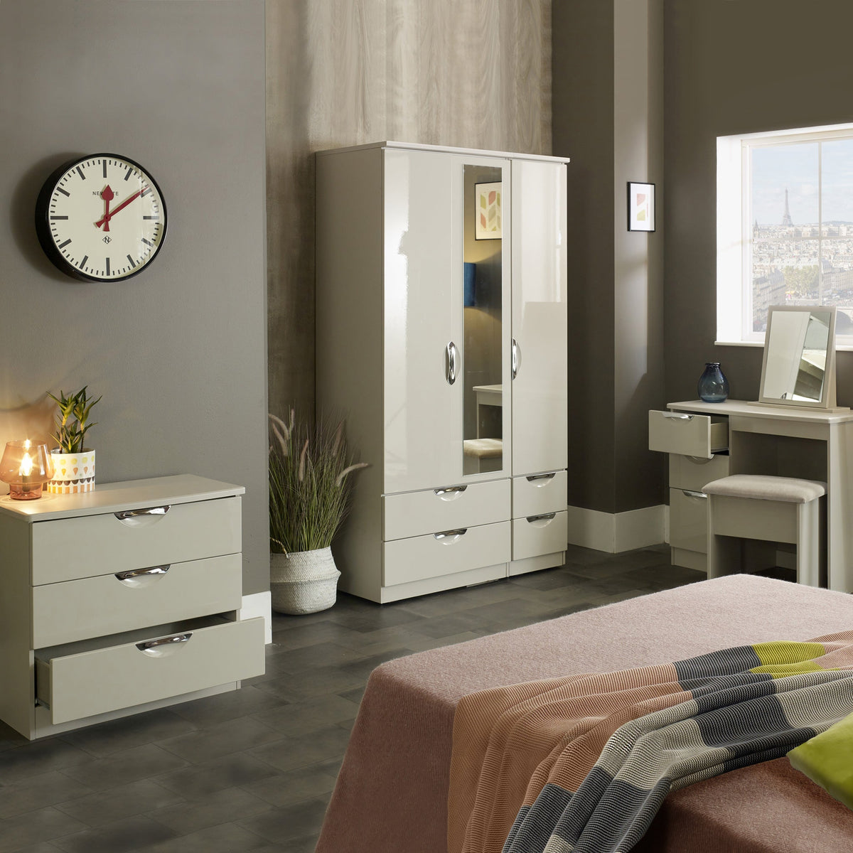 Beckett Gloss Dressing Table with Stool